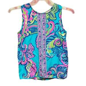 Lilly Pulitzer Geometric Paisley Teal Sleeveless 100% Silk Blouse Size XS